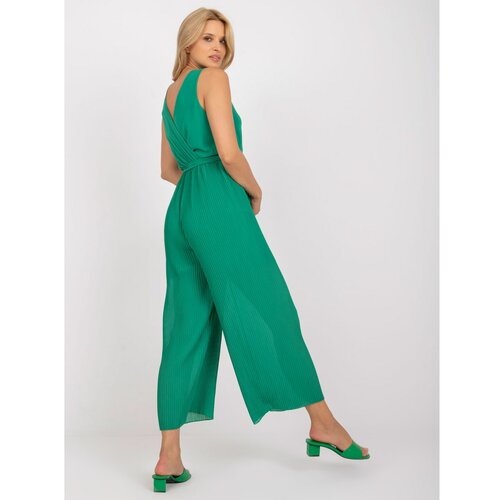 Fashion Hunters Dark green pleated jumpsuit with a binding Slike