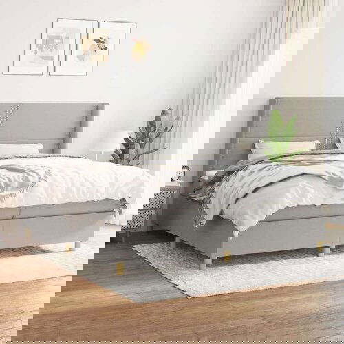  Box spring postelja z vzmetnico svetlo siva 200x200 cm blago, (20726562) Slike