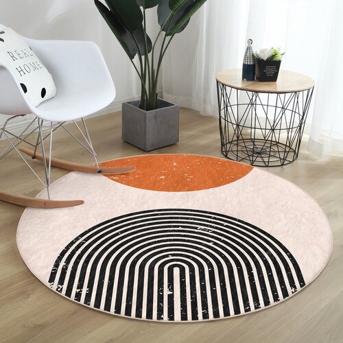 Mila Home Oranžna/kremno bela pralna/primerna za robotski sesalnik okrogla preproga &amp;oslash; 100 cm Comfort &amp;ndash; Slike