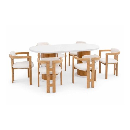 Hanah home Set Trpezarijski sto i 6 stolica Bohemian Round Scandinavian 7 Slike