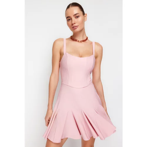 Trendyol Pink Lined Woven Detailed Bodice Tape Elegant Evening Dress