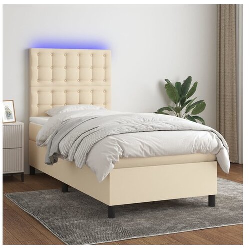  Box spring postelja z vzmetnico LED krem 100x200 cm blago Cene