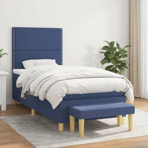  Krevet s oprugama i madracem plavi 80x200 cm od tkanine