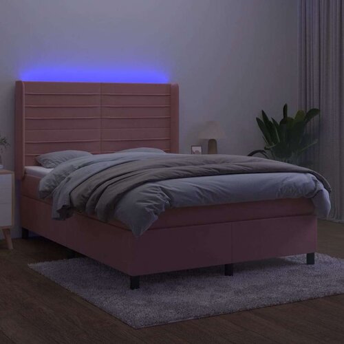  Box spring s madracem LED ružičasti 140x200cm bar&amp;scaron;unasti Slike