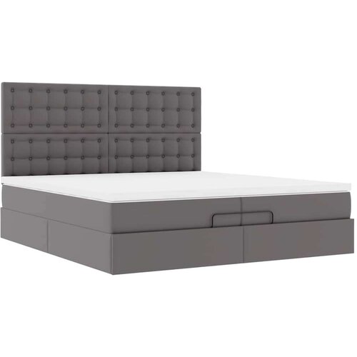 VidaXL otomanski okvir kreveta s madracima sivi 200x200cm umjetna koža Slike