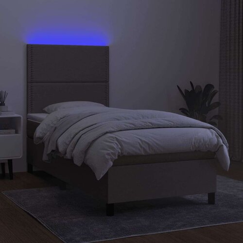  Krevet box spring s madracem LED smeđesivi 90x190 cm tkanina Slike