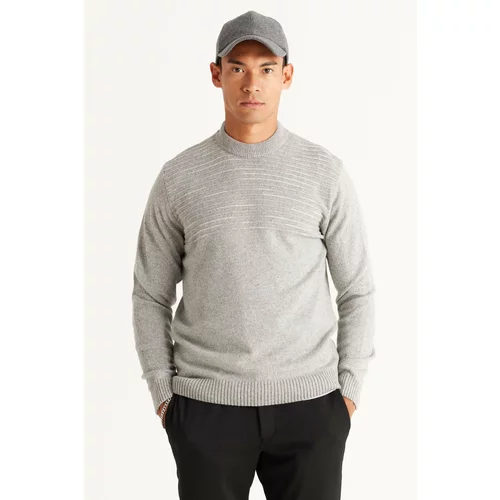 AC&Co / Altınyıldız Classics Men's Gray Standard Fit Normal Cut Half Turtleneck Wool Knitwear Sweater.
