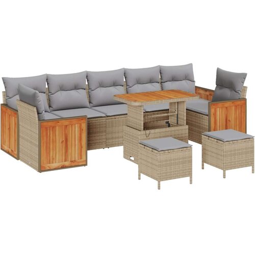  10-delni vrtni sofa set z blazinami Bež Poli ratan Akacija Cene