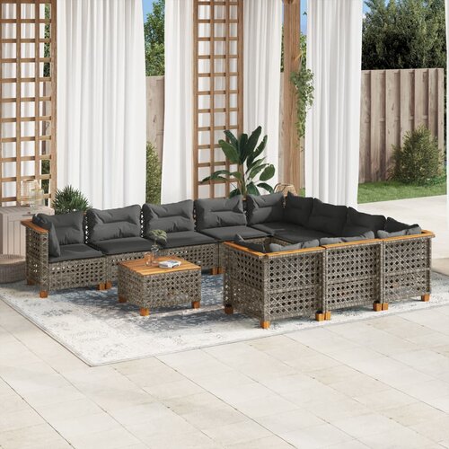 vidaXL 11-dijelni set vrtnih sofa od poliratana s jastucima sivi Cijene