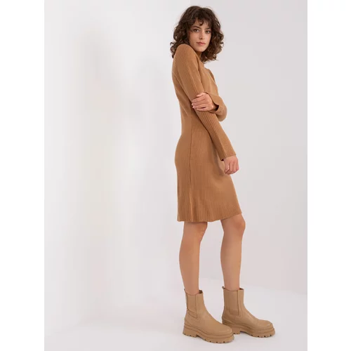 Fashion Hunters Camel knitted dress with flared sleeves