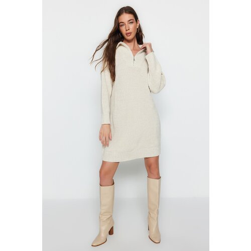 Trendyol Stone Mini Knitwear Zipper Dress Slike