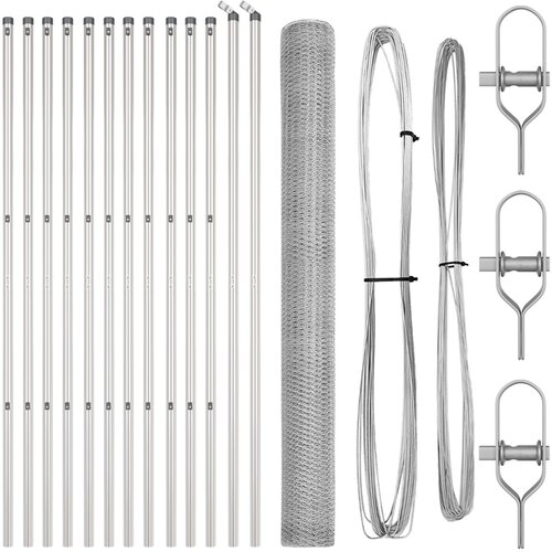 VidaXL Heksagonalna Ograda 1.6x25 m Pocinčani Čelik, Ograda Stupci 13 kom &amp;Oslash;32 mm 210 cm Pocinčani Čelik Slike
