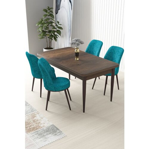 Hanah home Nil - Baroque, Turquoise BaroqueTurquoise Dining Table & Chairs Set (5 Pieces) Cene