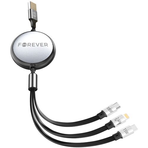 Forever 3u1 kabal (USB-Lightning)+(2x usb-c) 1,2m 100W crni Cene