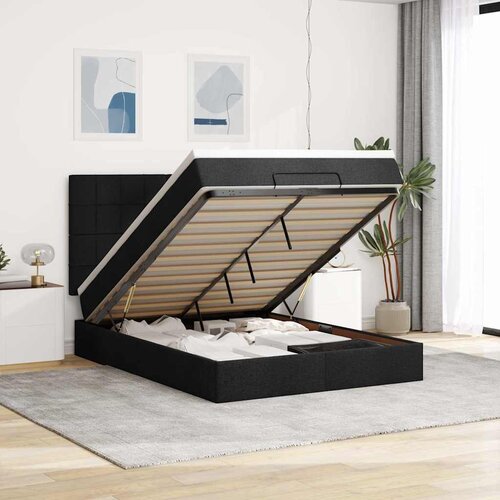  Otomanski krevet s madracem crni 140x190cm od tkanine Slike