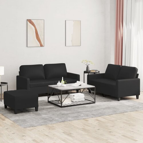  3-dijelni set sofa s jastucima crni od umjetne kože Cijene