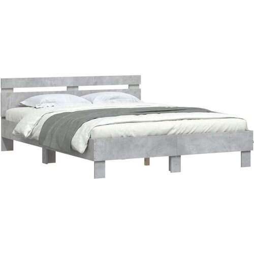 VidaXL Okvir kreveta s uzglavljem siva boja betona 150 x 200 cm drveni Slike
