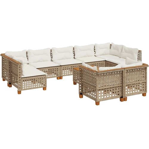  10-dijelni set vrtnih sofa s jastucima bež od poliratana 55 x 55 x 36 cm Slike