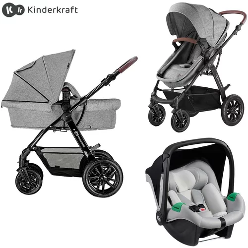 Kinderkraft otroški voziček 3v1 moov™ grey melange + mink™ pro