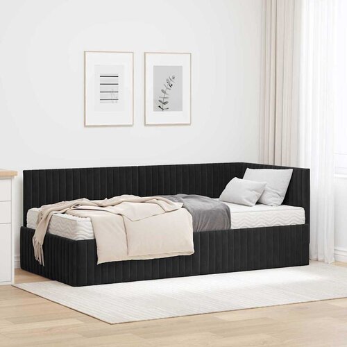 Kutni krevetni okvir s madracem 2 kom. Crna 90 x 190 cm Baršun Cene