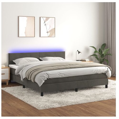  Box spring postelja z vzmetnico LED temno siva 160x200 cm žamet Cene