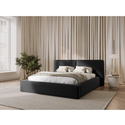 Cosmopolitan Design Temno siva žametna oblazinjena zakonska postelja s prostorom za shranjevanje in z letvenim dnom 200x200 cm Arendal &amp;ndash; Slike