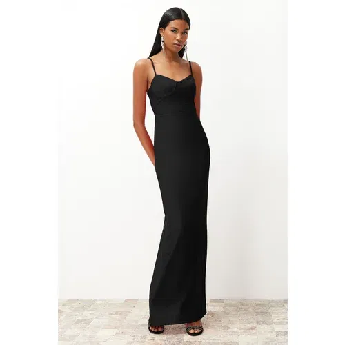 Trendyol Black Chest Detailed Fitted Long Evening Dress