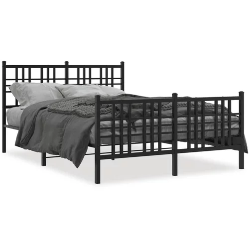 vidaXL Kovinski posteljni okvir z vzglavjem in vznožjem črn 137x190 cm
