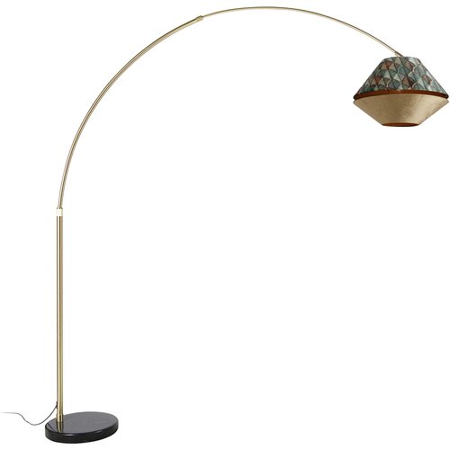 QAZQA Booglamp messing met dubbele velours kap blad dessin en beige - XXL Slike