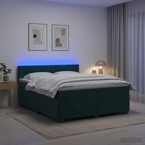 Krevet s box springom madracem i LED-om Tamnozelena Bar&amp;scaron;un - Tamnozelena 140 x 190 cm Pro&amp;scaron;iveno gumbima Slike