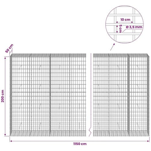 Gabion s žicom debljine 3 5 mm i mrežom 5x10 cm 1150x50x200 cm - 50 cm 200 cm 1150 cm Slike