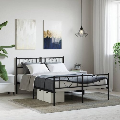 vidaXL Metalni okvir kreveta uzglavlje i podnožje crni 140x190 cm Cene