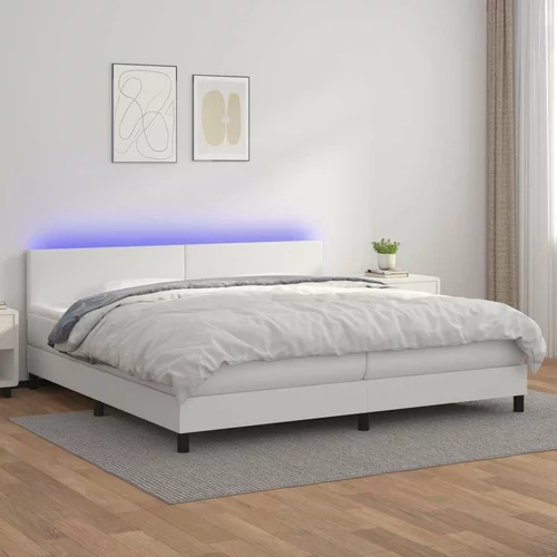  Box spring postelja z vzmetnico LED bela 200x200cm umetno usnje, (20788829)