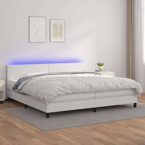  Box spring s madracem LED bijeli 200x200 cm umjetna koža Slike