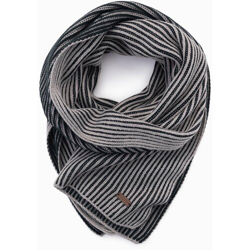 Ombre Men&amp;#039;s knitted scarf with two-tone stripes - grey and black Slike