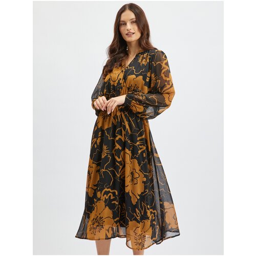Orsay Brown-Black Women&amp;#039;s Floral Midishats - Ladies Slike