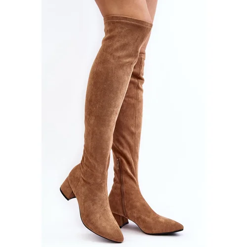 Kesi Women's over-the-knee boots with low heels Camel Maidna