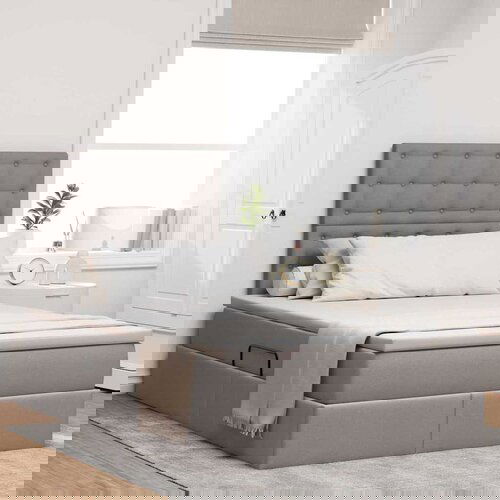 VidaXL Krevet S LED lampica s pohranom Sivo-smeđa 120 x 200 cm tkanina Slike