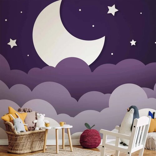  Foto tapeta - Moon dream - clouds in a purple sky with stars for children 490x350 Samoljepljiva Cene