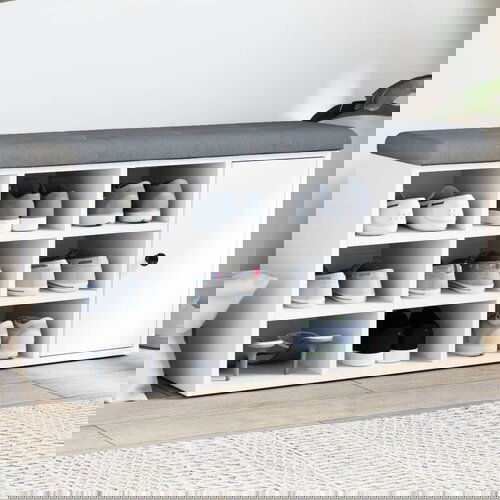 VidaXL Klupa za cipele bijela 102 x 32 x 50 cm od konstruiranog drva Slike