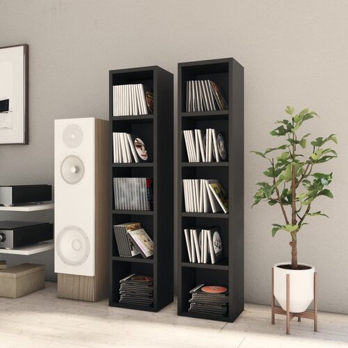 The Living Store Omarica za CD plošče 2 kosa črna 21x16x93,5 cm konstr. les - Omarica Za CD Plošče, (21434072) Cene