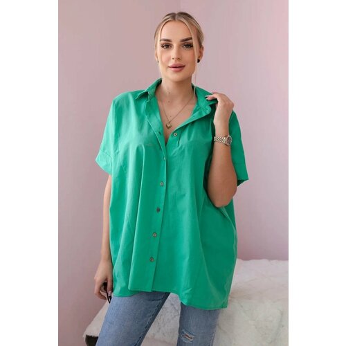 Kesi Cotton shirt with short sleeves of green color Slike