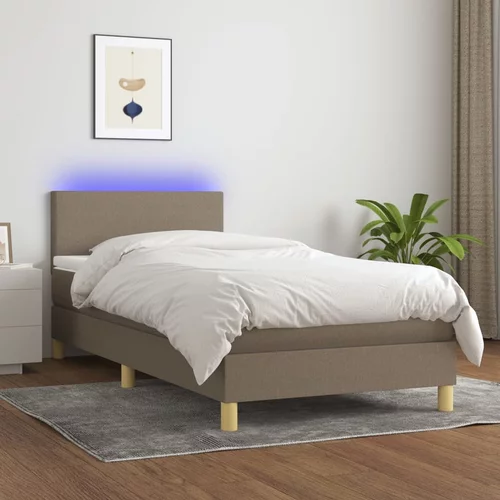 vidaXL Box spring postelja z vzmetnico LED taupe 100x200 cm blago