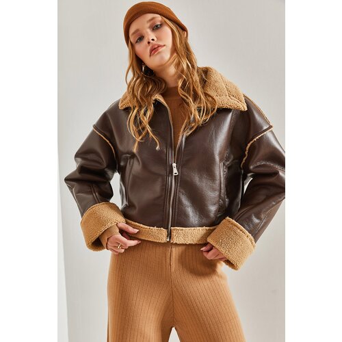 Bianco Lucci Women's Furry Leather Coat with Side Pockets Cijene