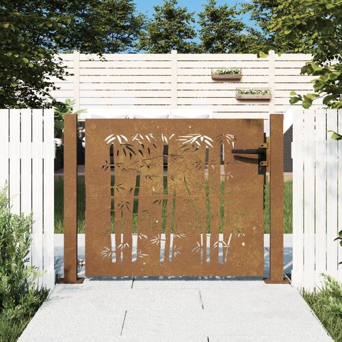 vidaXL vrtna vrata 105x105 cm corten jeklo dizajn bambusa Cene