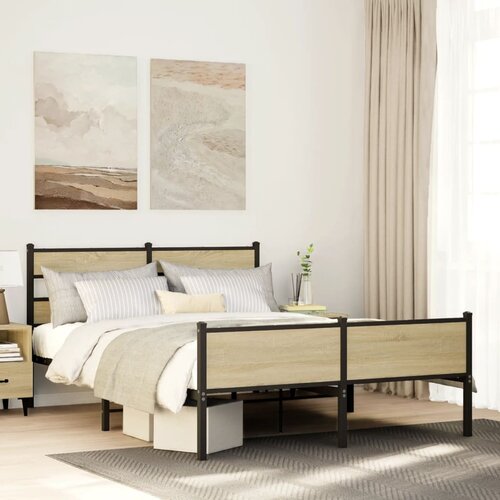 vidaXL Posteljni okvir brez vzmetnice hrast 140x200 cm inženirski les Cene