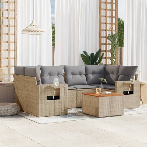 vidaXL 7-dijelni set vrtnih sofa od poliratana s jastucima bež Cijene