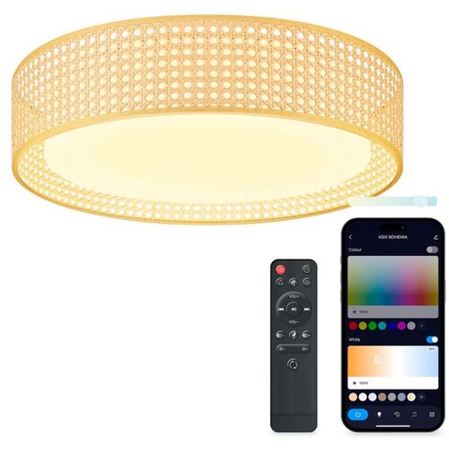 Ksix Bohemia Smart LED stropna svjetiljka, Rattan dizajn, 3W zvučnik,RGBIC + CCT Slike
