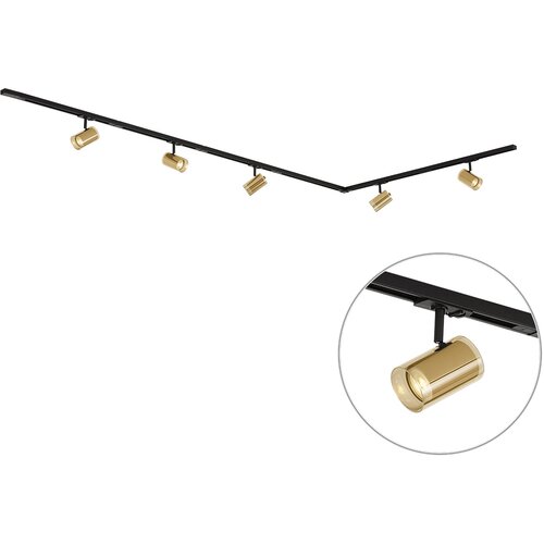 QAZQA Modern railsysteem zwart met 5 spots goud 1-fase - Iconic Lloyd Slike