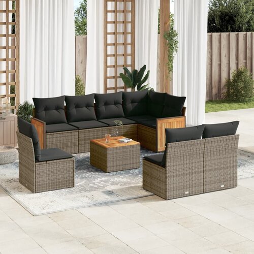 vidaXL 9-dijelni set vrtnih sofa od poliratana s jastucima sivi Cijene